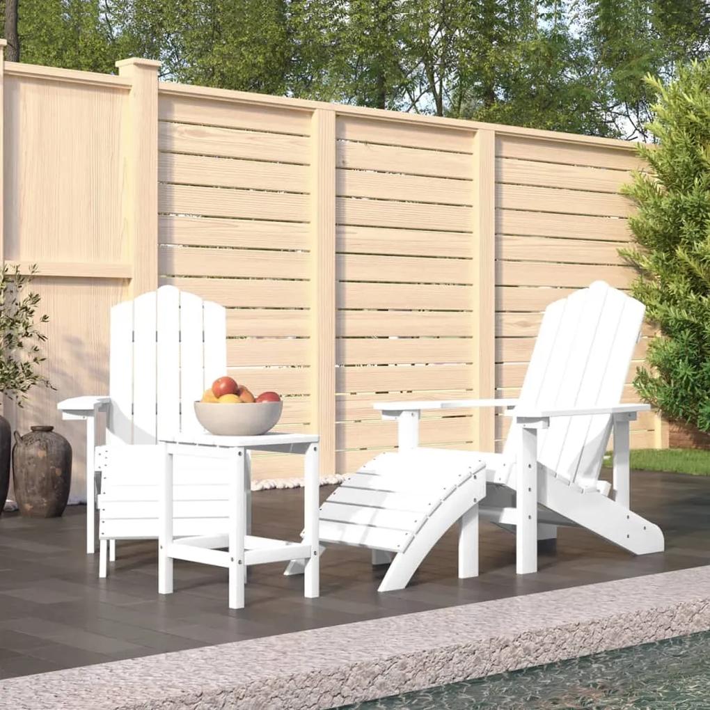 Záhradné stoličky Adirondack s podnožkou a stolíkom HDPE biela 3095712