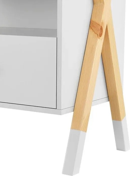 Detský nočný stolík, biely so zásuvkou a policou