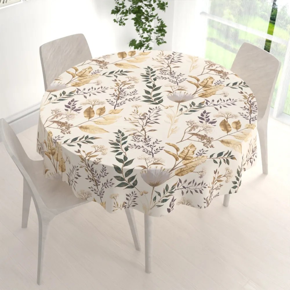 Biante Bavlnený okrúhly obrus Sandra SA-544 Jesenné vetvičky na krémovom Ø 80 cm