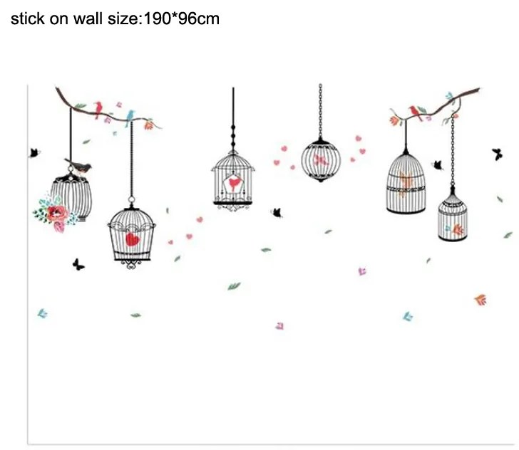 Samolepka na stenu "Klietky s vtákmi 2" 96x190 cm