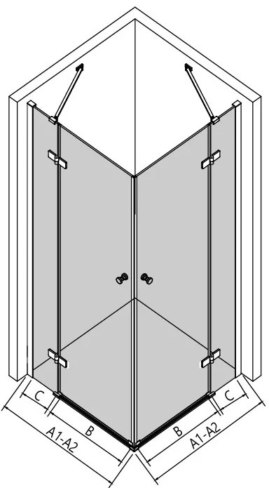 Erga Bern Double, sprchový kút s 2-krídlovými dverami 80(dvere) x 110(dvere) x 195 cm, 6mm číre sklo, čierny profil, ERG-V02-BERN-D080D110-CL-BK