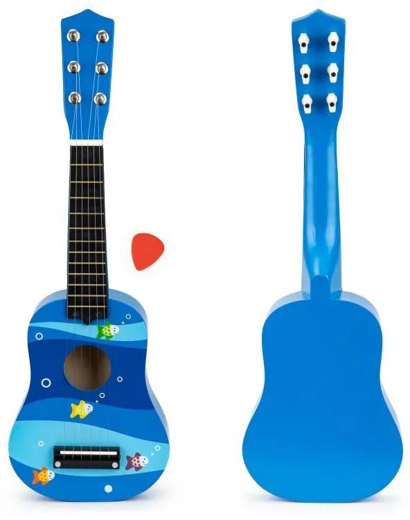 EcoToys Detská gitara, kovové struny, drevená modrá, FO18 BLUE