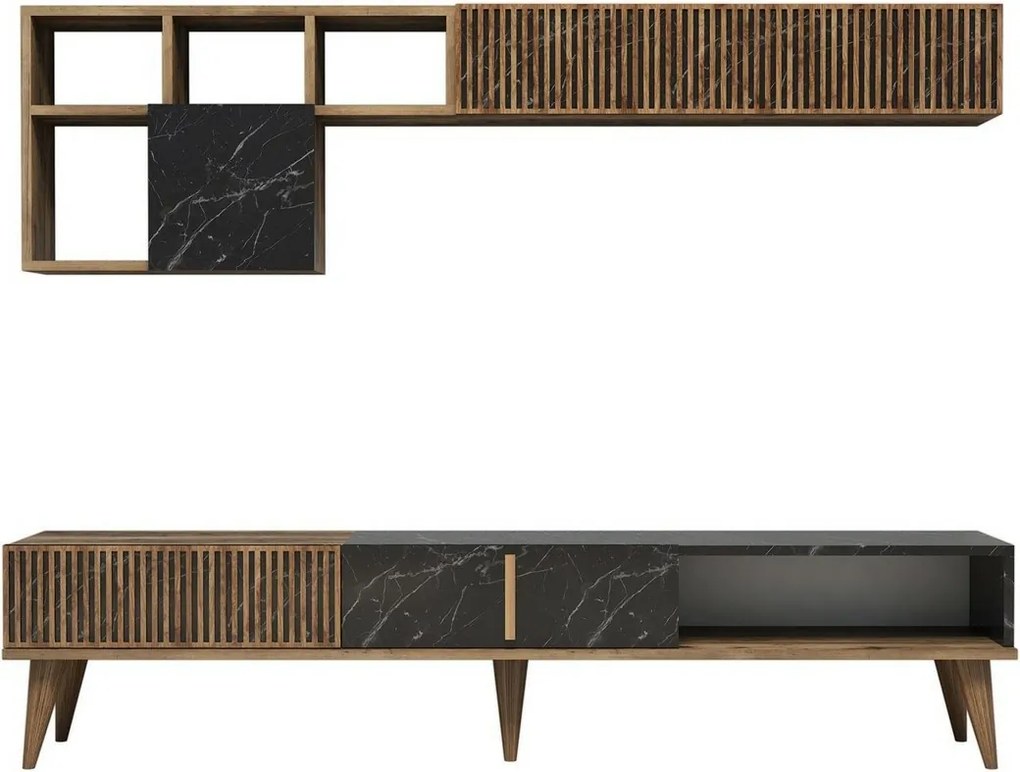 Milan TV stena z orechového dreva a čiernej farby