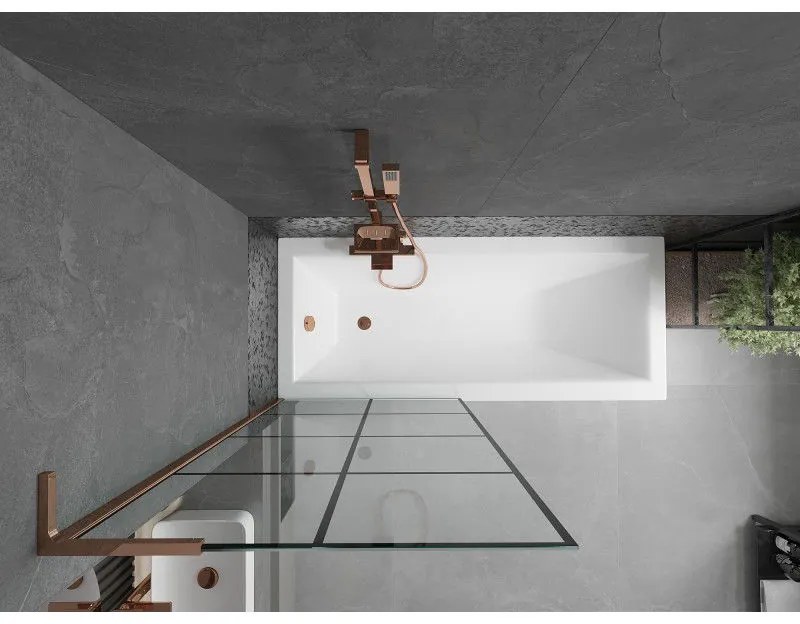 Mexen Next L, 1-krídlová vaňová zástena 80 x 150 cm, 6mm číre sklo-čierny vzor, ružové zlato profil, 895-080-000-03-77-60