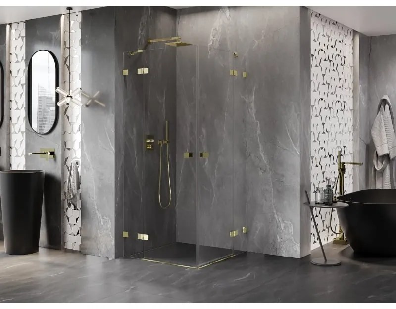 Mexen Lunar Duo, výklopný sprchový kút 95 x 95 cm, 8mm číre sklo, zlatý profil, 834-095L-095P-50-00