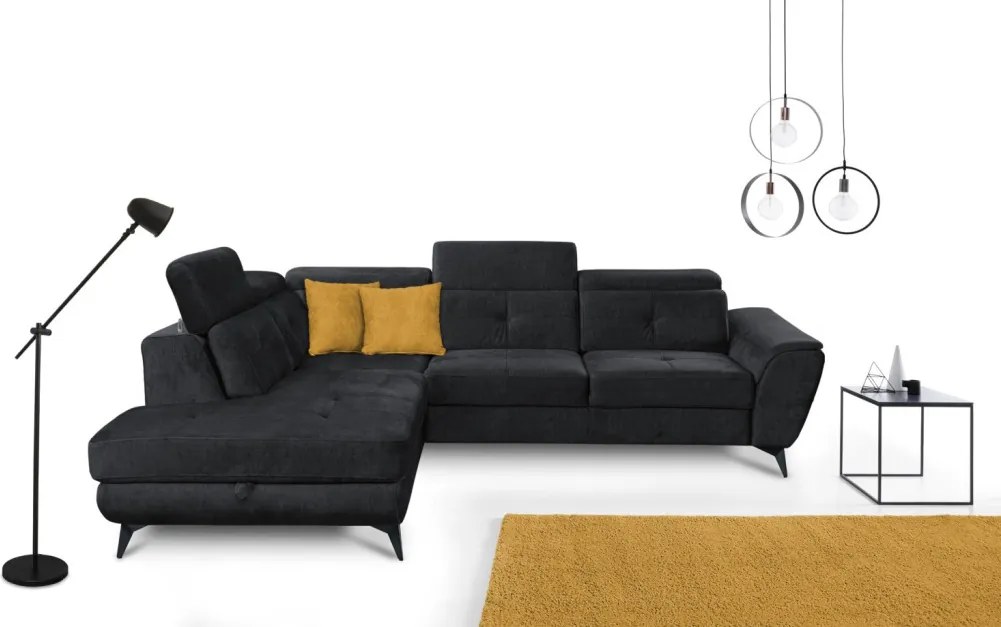 Rohová sedacia súprava Sergio, čierna látka, ľavý roh
