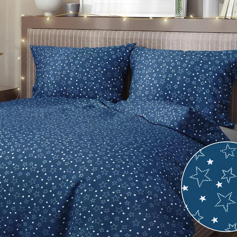 Goldea vianočné bavlnené posteľné obliečky - vzor x-16 strieborné hviezdičky na modrom 140 x 200 a 70 x 90 cm