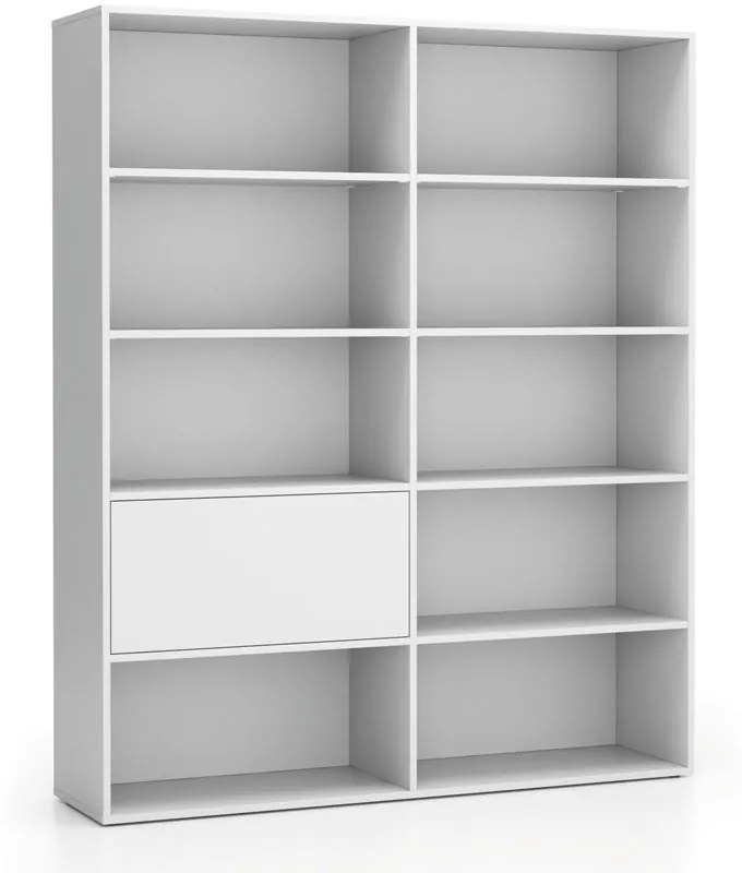 Široký kancelársky policový regál LAYERS, 1 box, 1582 x 400 x 1905, biela