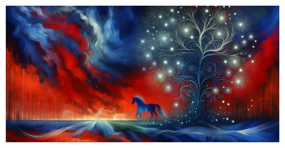 Obraz magický strom života s koňom