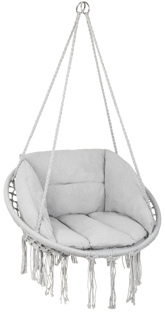 Sivé závesné kreslo KOLUMBIA s polstrovaním a sivým stojanom