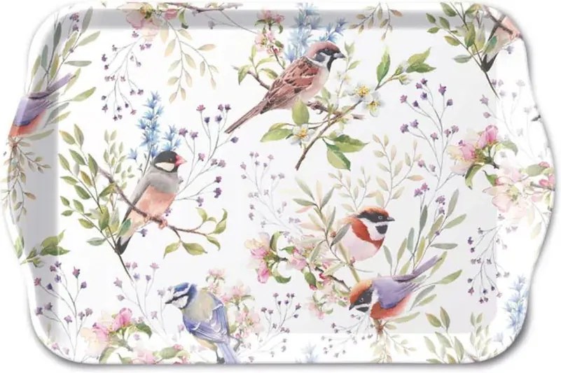 Biela melamínová tácka s vtáčikmi Busy Birds - 13*21 cm