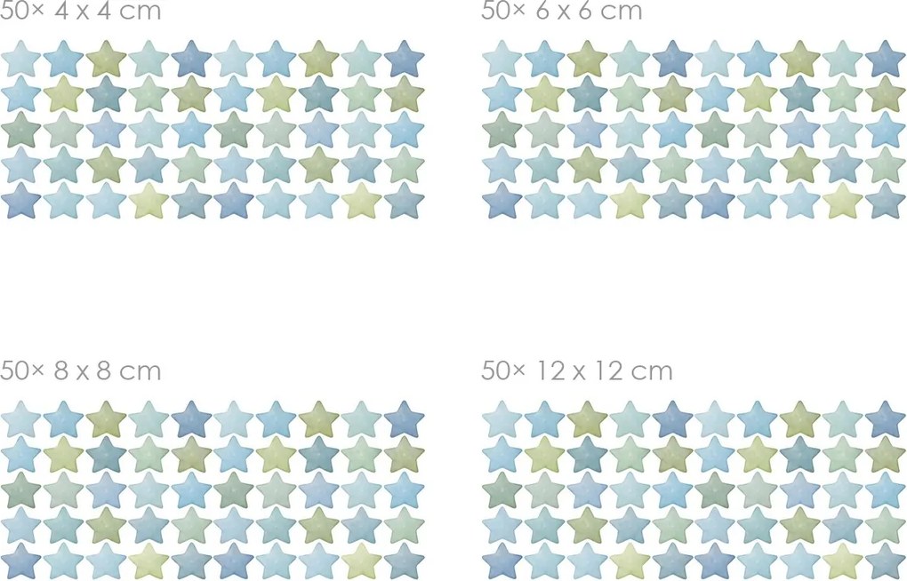 Akvarelové hviezdy pre chlapcov 50 ks textilné znovu prilepiteľné nálepky na stenu 50 ks 4x4 cm