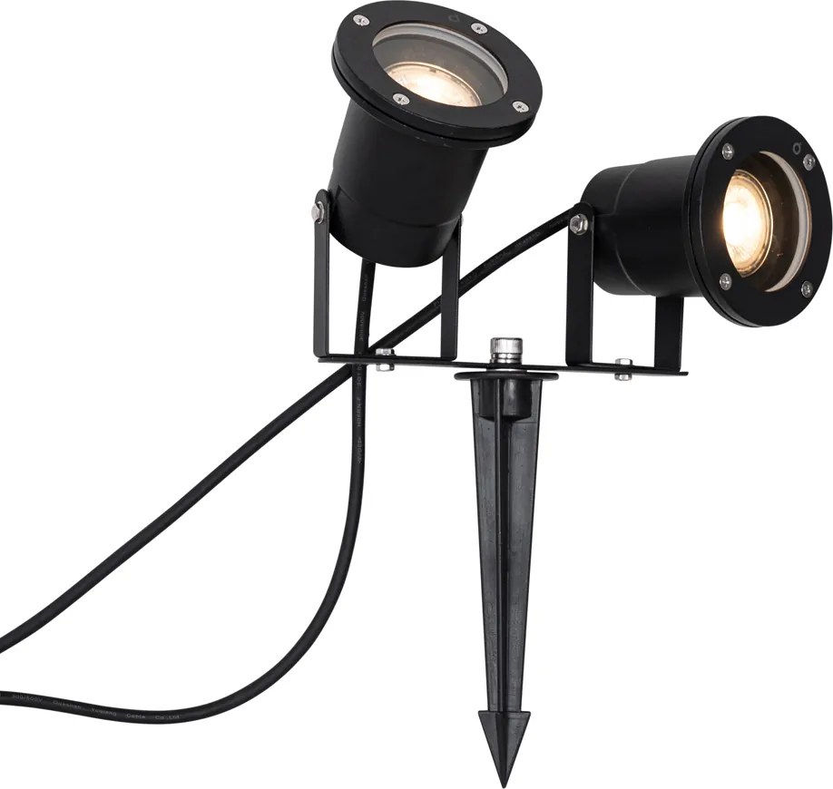Záhradné bodové svetlo čierne vrátane kábla a zástrčky 2-svetlo IP65 - Basic