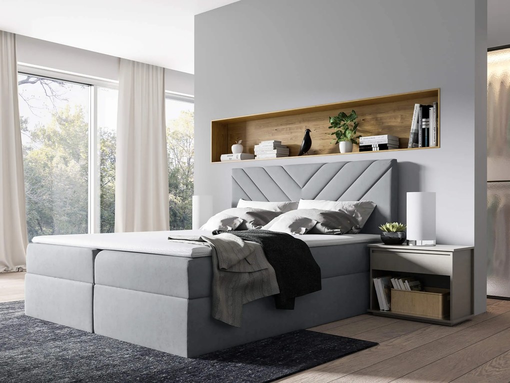 GR Čalúnená boxspring posteľ Top 6 s úložným priestorom - sivá Rozmer: 180x200