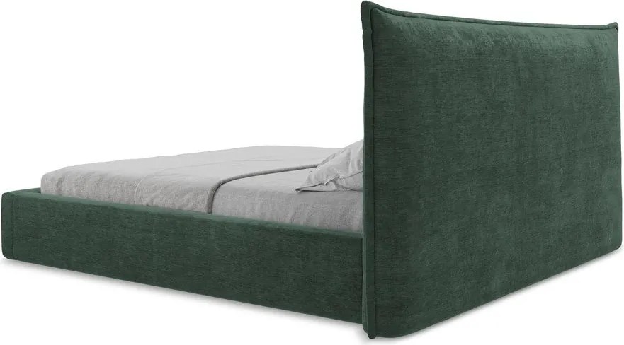Zelená čalúnená dvojlôžková posteľ s úložným priestorom s roštom 160x200 cm Esala – Makamii