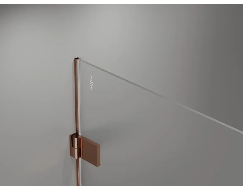 Mexen Lunar-B, pravostranný výklopný sprchový kút 100 x 100 cm, 8mm číre sklo, profil medená matná, 832-100-100-65-00-P