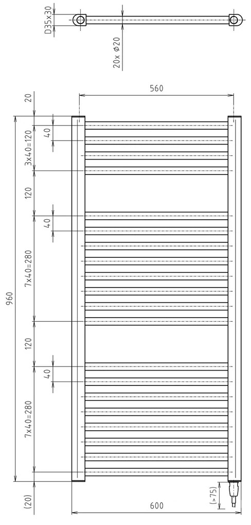 Aqualine Aqualine, DIRECT-E elektrické vykurovacie teleso, rovné, 600x960 mm, 400W, biela, ILE96T