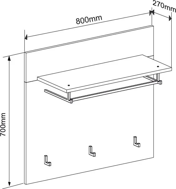 Šatníkový panel s policou Salsa, 80 cm, sivý dub