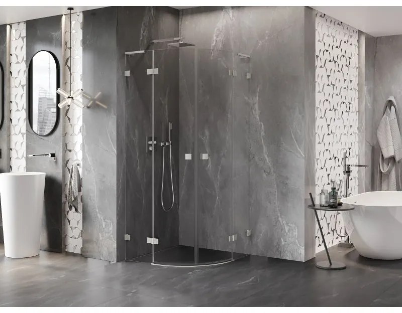 Mexen Lunar, L výklopný polkruhový sprchový kút 100 x 100 cm, 8mm číre sklo, oceľový profil, 833L-100L-100P-97-00