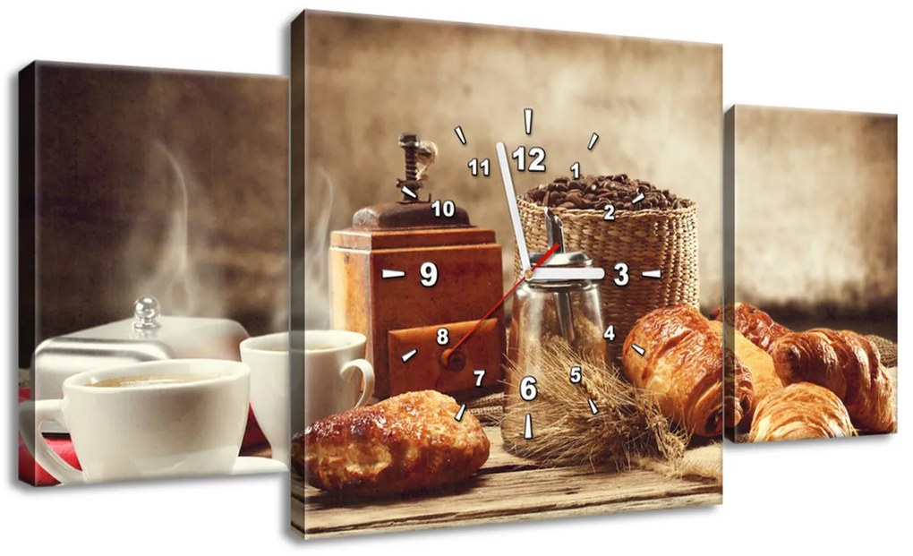 Gario Obraz s hodinami Chutné raňajky - 3 dielny Rozmery: 90 x 30 cm