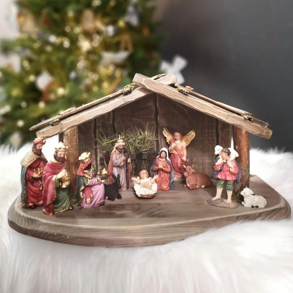 AMADEA Drevený betlehem šedohnedý BEZ FIGURÍK 38 cm