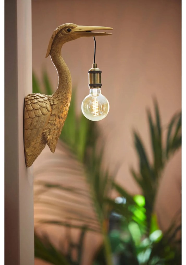 Bronzová antik nástenná lampa žeriav Crane - 30*16*48 cm / E27