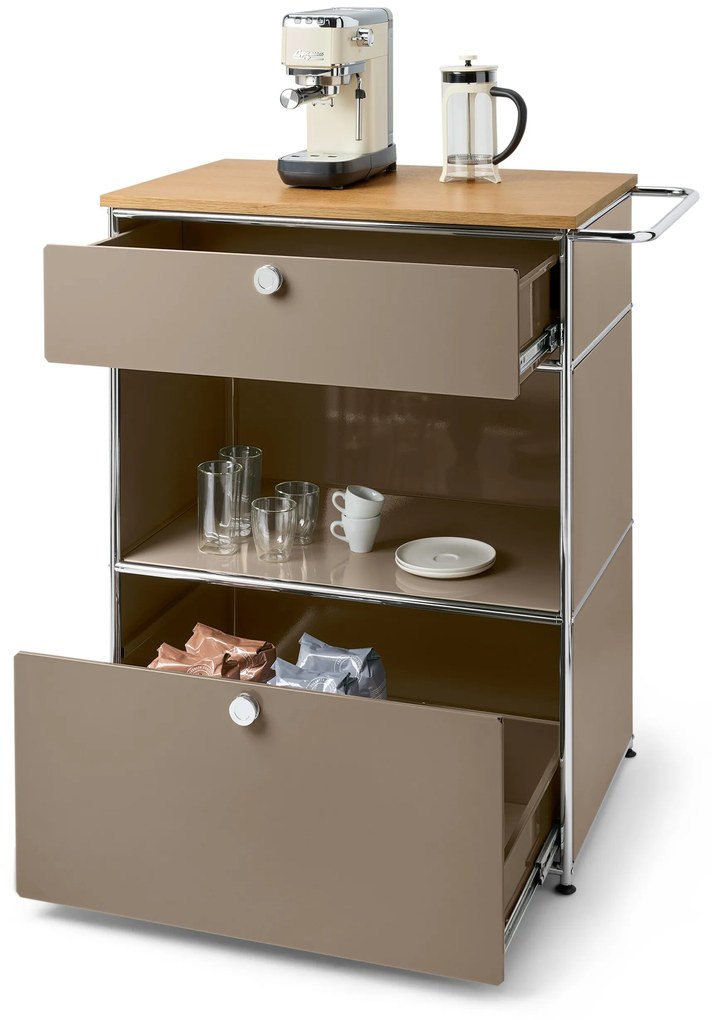 Kovová kávová komoda »CN3« s 2 zásuvkami, hnedosivá