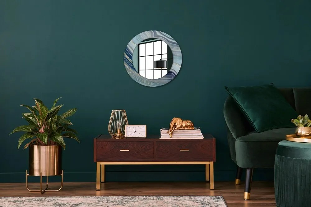 Okrúhle dekoračné zrkadlo s motívom Modrý mramor fi 50 cm