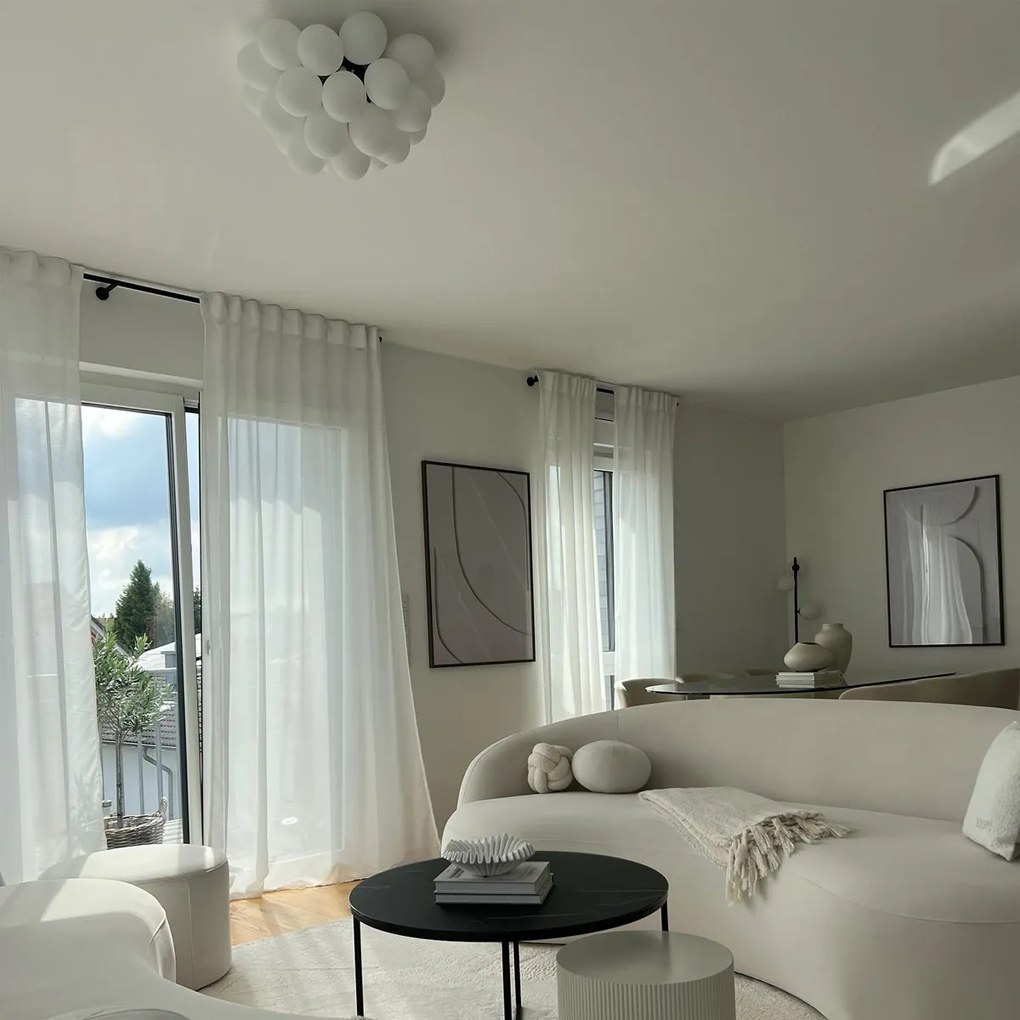 Stropné svietidlo v štýle Art Deco čierne s opálovým sklom 6-svetlo - Uvas