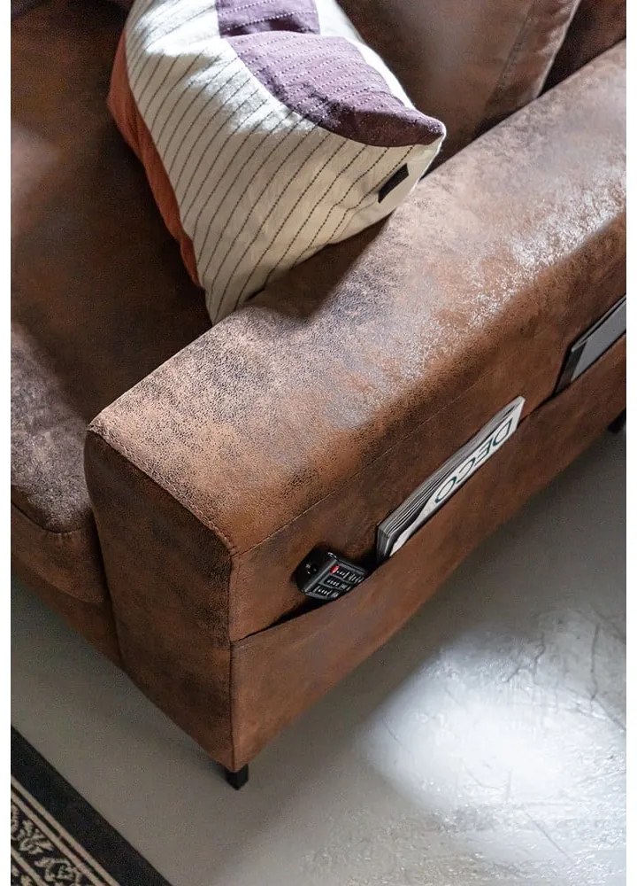 Hnedá rozkladacia rohová pohovka z imitácie kože Miuform Lofty Lilly Vintage, ľavý roh
