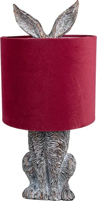 Šedá stolná lampa králik s červeným tienidlom Rabbi - Ø 20*43 cm