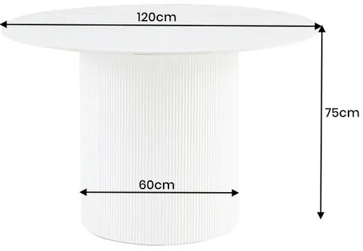 Jedálenský stôl UNIQUE 120 cm okrúhly s bielym rámom, keramickou doskou z bieleho mramoru