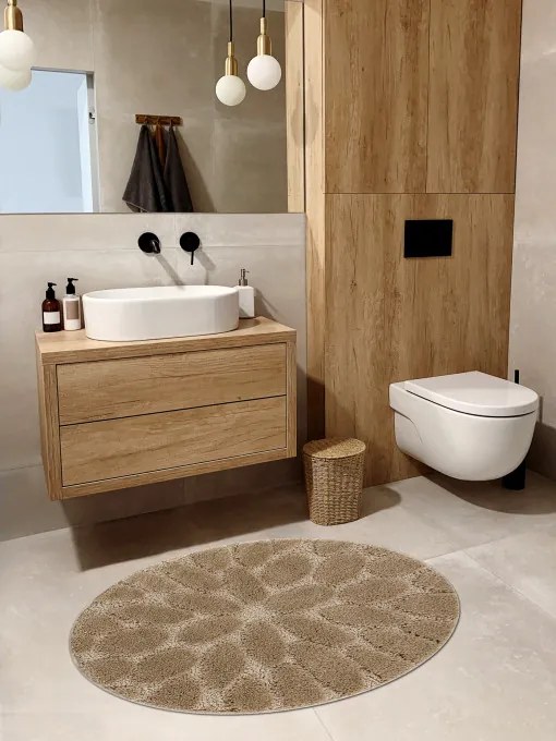 Kúpeľňový koberček SUPREME STONES kamienky, béžový kruh