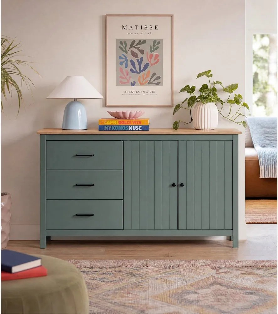 Zelená/v prírodnej farbe nízka komoda z borovicového dreva 150x80 cm Miranda – Marckeric