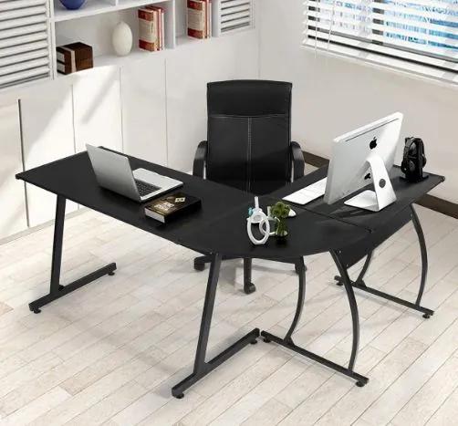 ModernHome Rohový písací stôl - čierny, HCD006