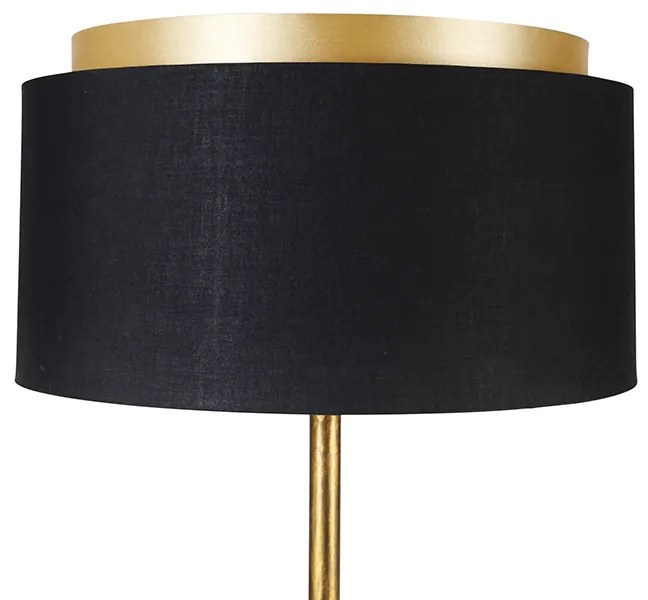 Moderná stojaca lampa zlatá s tienidlom čiernym so zlatom - Simplo
