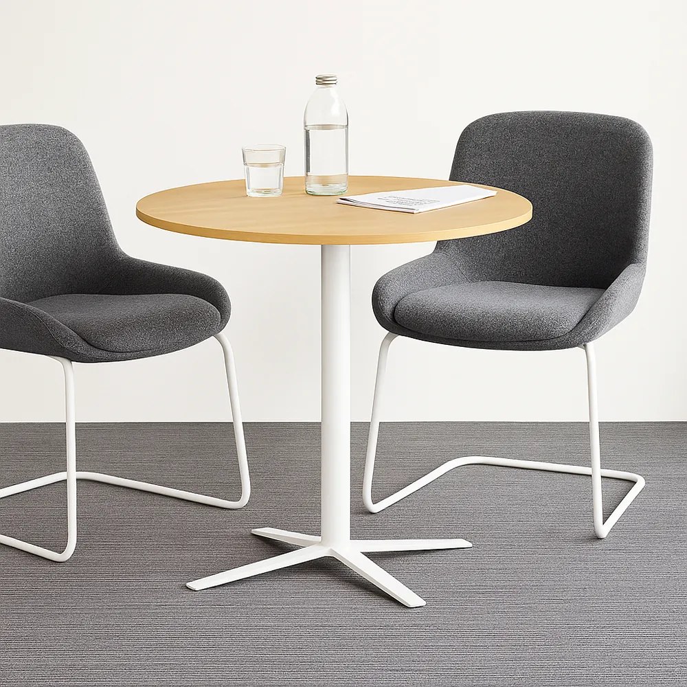 Konferenčný stolík AURA, priemer 80 cm, biela podnož, dub prírodný