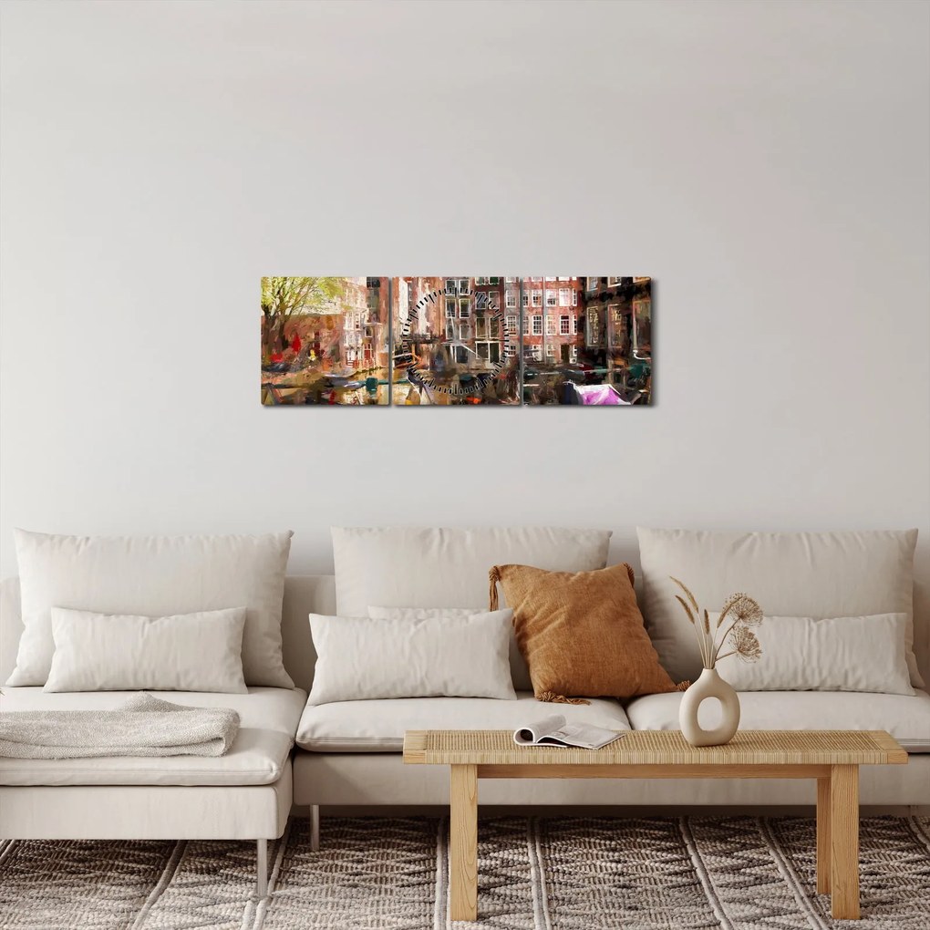 Obraz - Amsterdam (s hodinami) (90x30 cm)