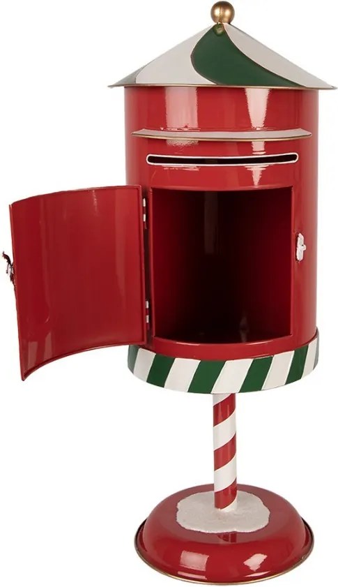 Červená kovová dekorácia poštová schránka Santa - Ø 24*58 cm