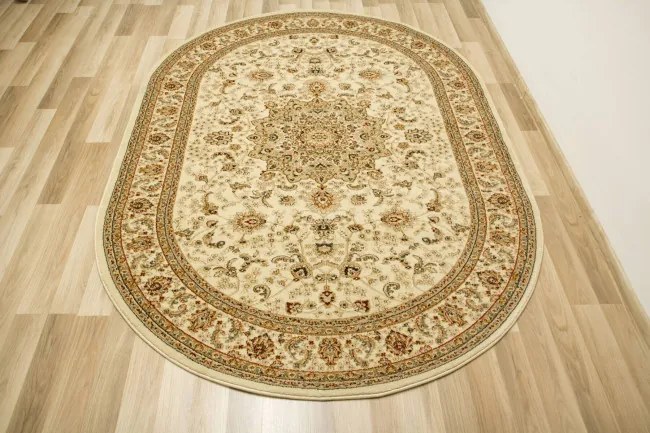 Koberec Super Rose D373A Ornament svetlobéžový / krémový ovál