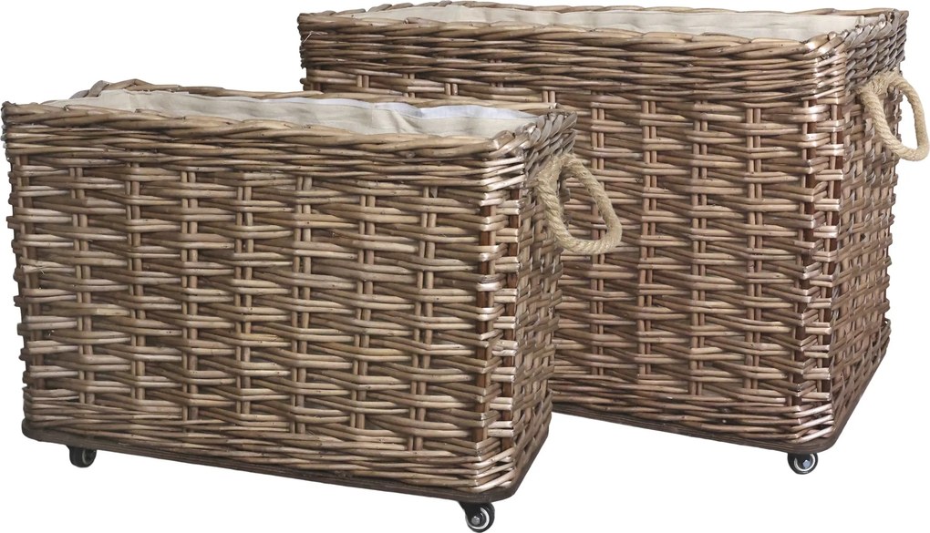 Sada 2ks hnedých košov French Basket s kolieskami Nature – 82*48*55 cm