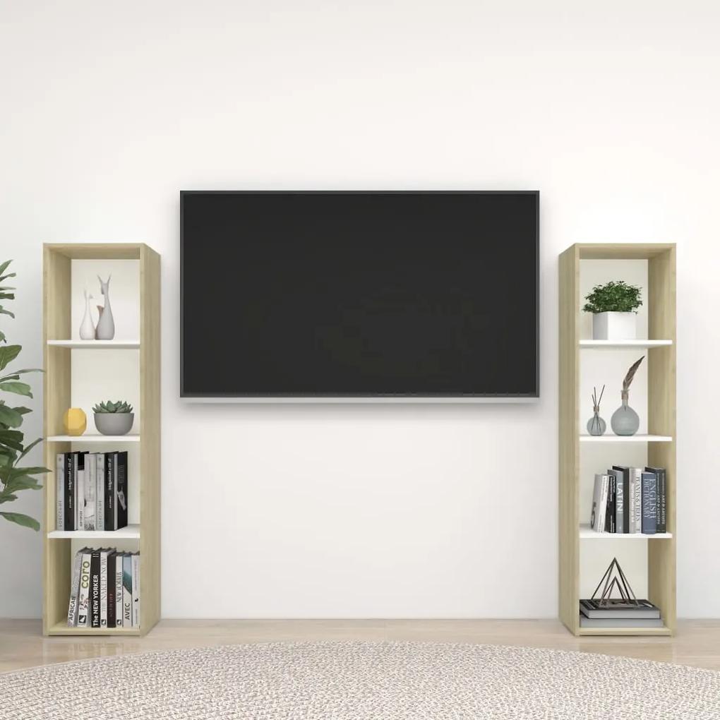 TV skrinky 2ks biele a dub sonoma 142,5x35x36,5 cm drevotrieska