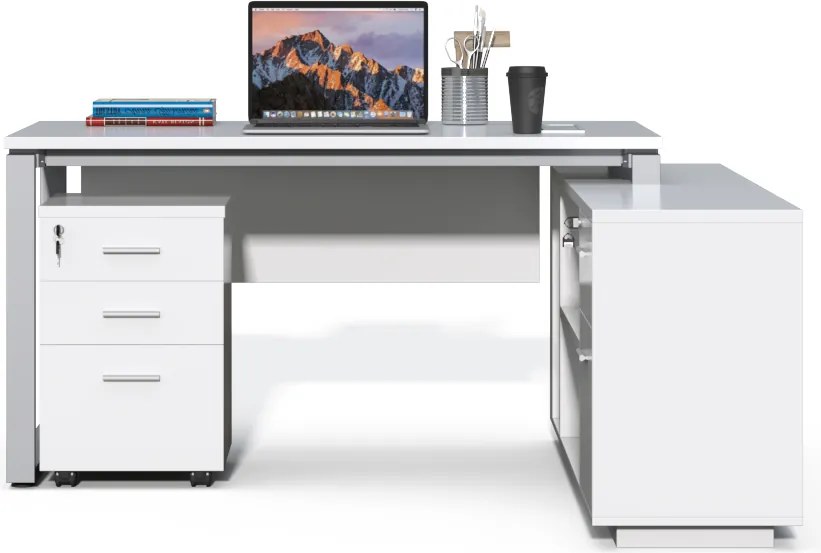 Kancelársky stôl s kontajnerom a komodou Houseland Prime Home 03 160 cm biely