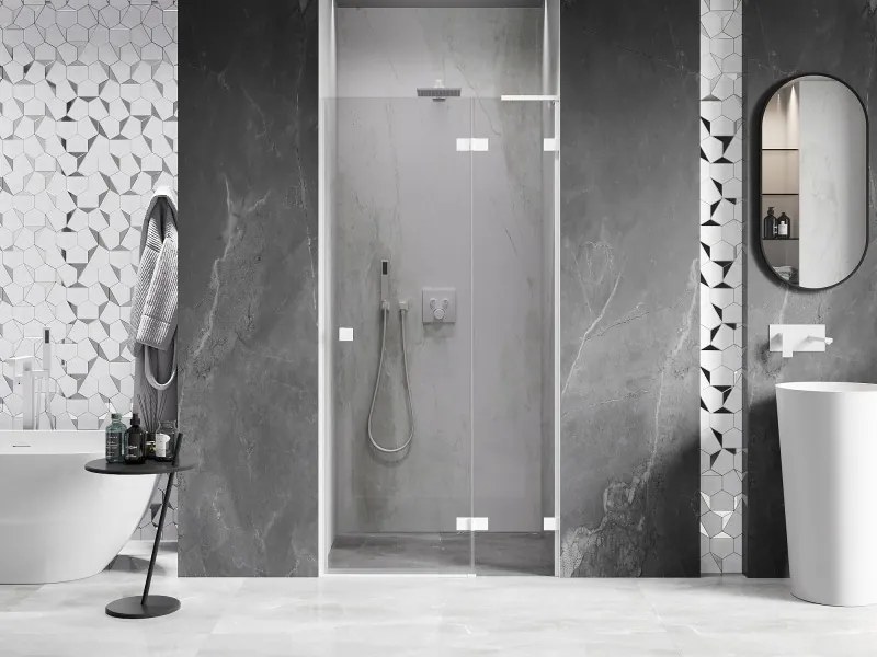 Mexen Lunar L, pravé otočné sprchové dvere 90 cm, 8mm číre sklo, biely profil, 834L-090-000-20-00-P