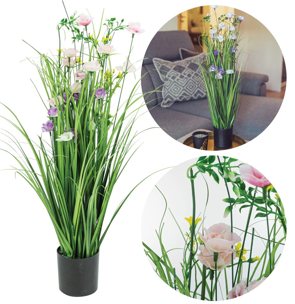 Vergionic 7050 Umelé lúčne kvety v kvetináči, 65 cm