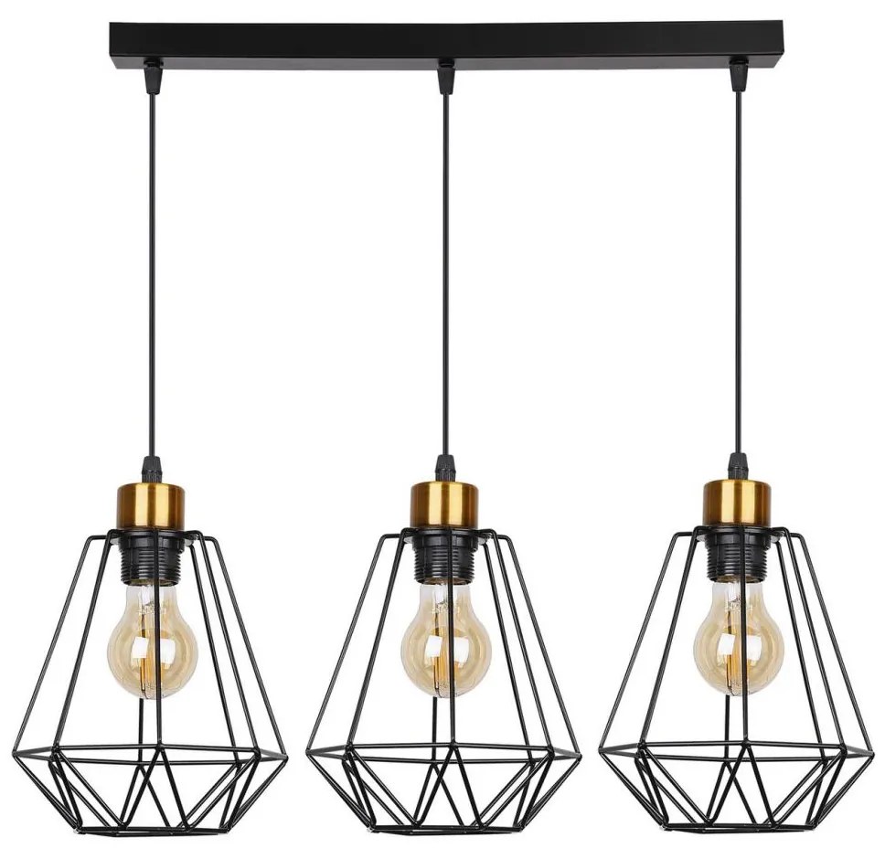 Luster na lanku PRIMO 3xE27/60W/230V čierna/zlatá