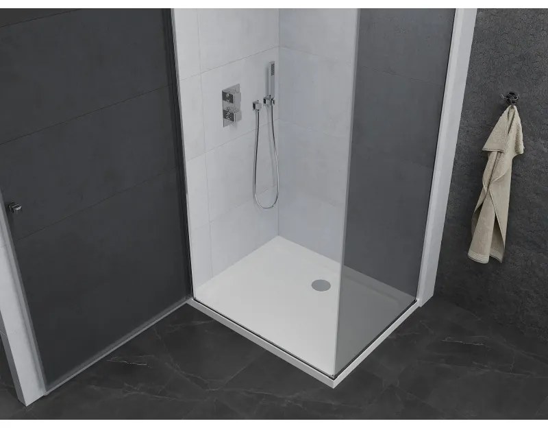 Mexen Pretoria, sprchovací kút 80 (dvere) x 120 (stena) cm, 6mm šedé sklo, chrómový profil + biela sprchová vanička, 852-080-120-01-40-4010