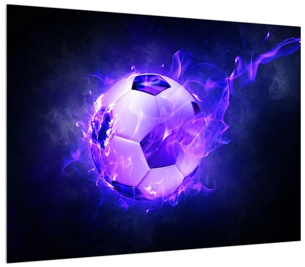 Obraz futbalovej lopty v modrom ohni (70x50 cm)