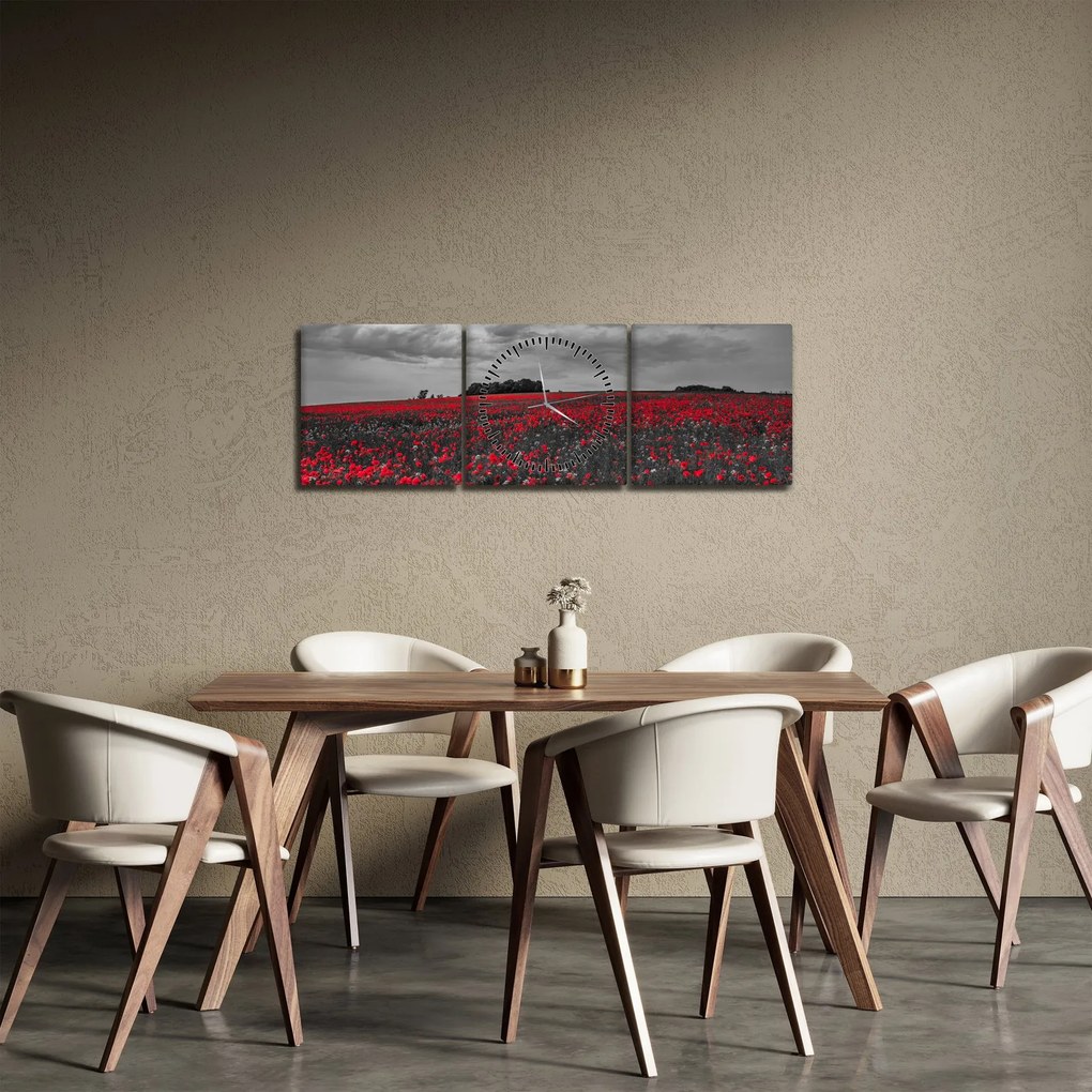 Obraz vlčích makov (s hodinami) (90x30 cm)