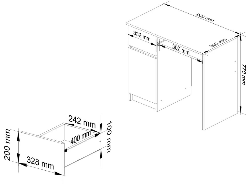Písací stôl 90 cm Piksel biely/sivý ľavý